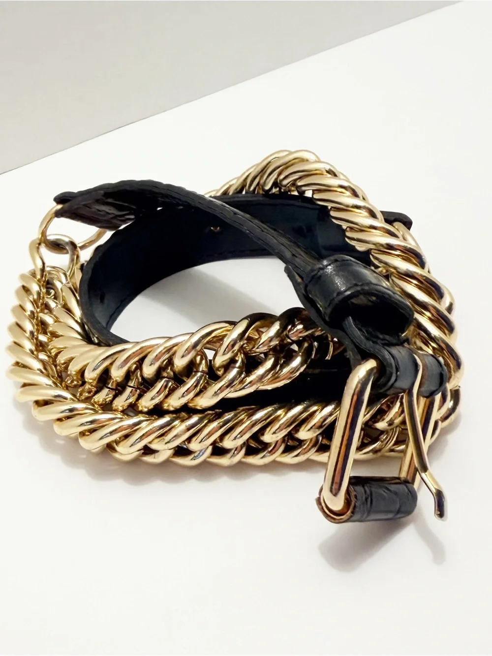 Axcess Black Leather Strap with Gold Chain Accent Made in Italy